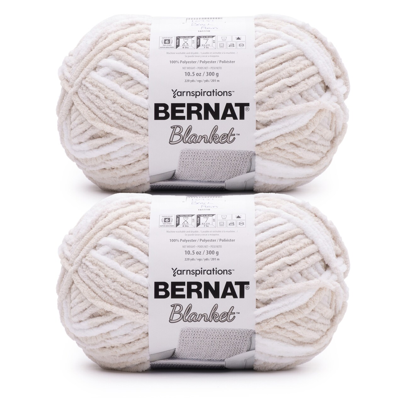 Bernat Blanket Beach Foam Yarn - 2 Pack of 300g/10.5oz - Polyester - 6 Super Bulky - 220 Yards - Knitting/Crochet